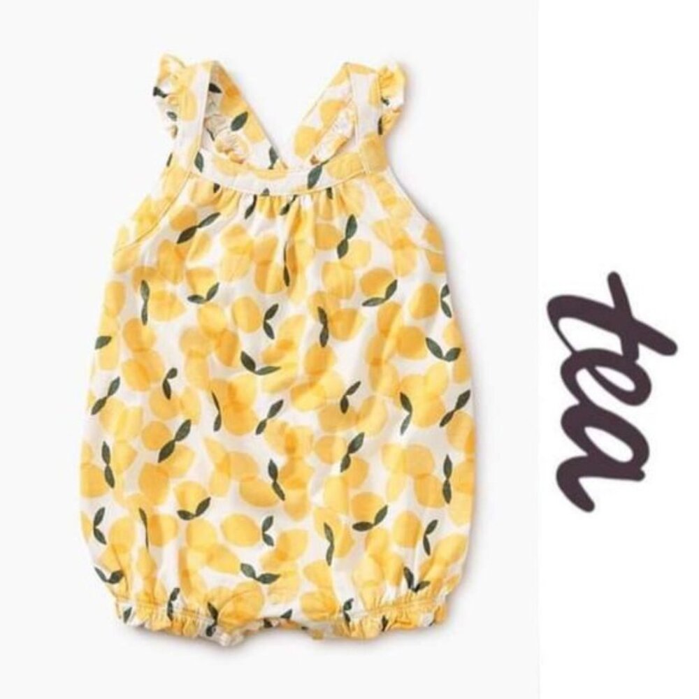 Tea Collection | White & Yellow Italy Piccoli Limoni Romper | Size 3/6 Months